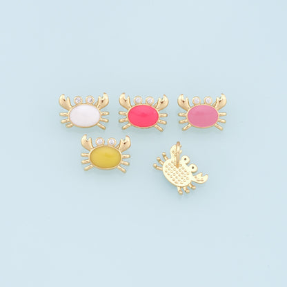 Gold Crab Charms,18K Gold Filled Enamel Crab Pendant,Ocean Charms Bracelet Necklace for DIY Jewelry Making Supply