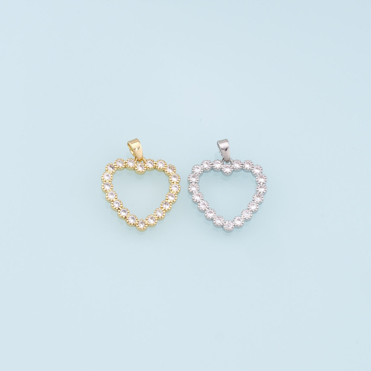 Gold Heart Charms,18K Gold Filled Heart Pendant,CZ Micro Pave Heart Charm Bracelet Necklace for DIY Jewelry Making Supply