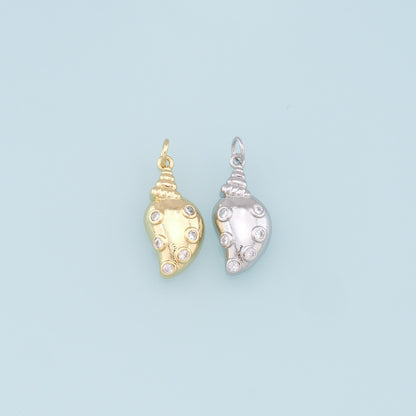 Gold Conch Charms,18K Gold Filled Conch Shell Pendant,CZ Conch Shell Charm Bracelet Necklace for DIY Jewelry Making Supply
