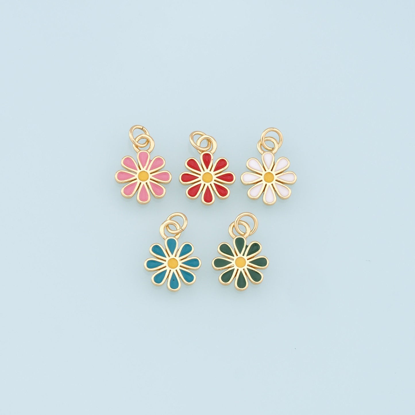 Gold Daisy Charms,18K Gold Filled Daisy Pendant,Enamel Daisy Charm Bracelet Necklace for DIY Jewelry Making Supply