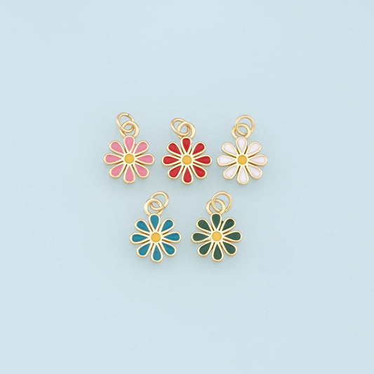 Gold Daisy Charms,18K Gold Filled Daisy Pendant,Enamel Daisy Charm Bracelet Necklace for DIY Jewelry Making Supply
