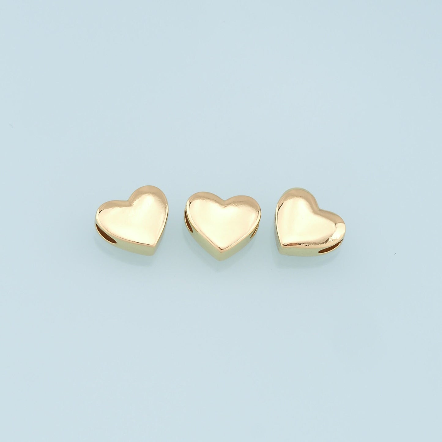 Gold Heart Beads Charms,18K Gold Filled Heart Bracelet Necklace for DIY Jewelry Making Supply hole 2mm