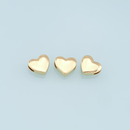 Gold Heart Beads Charms,18K Gold Filled Heart Bracelet Necklace for DIY Jewelry Making Supply hole 2mm