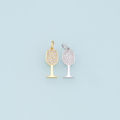 Gold Wine Glass Charms,18K Gold Filled CZ Wine Glass Pendant,Wine Glass Charm Bracelet Necklace for DIY Jewelry Making Supply