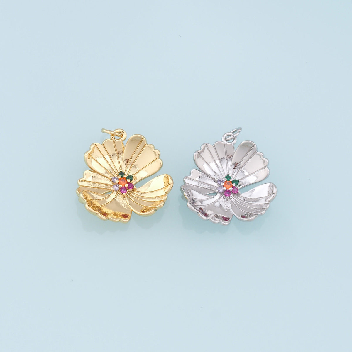 Gold Flower Charms,18K Gold Filled Flower Pendant,Silver flower Charm Bracelet Necklace for DIY Jewelry Making Supply