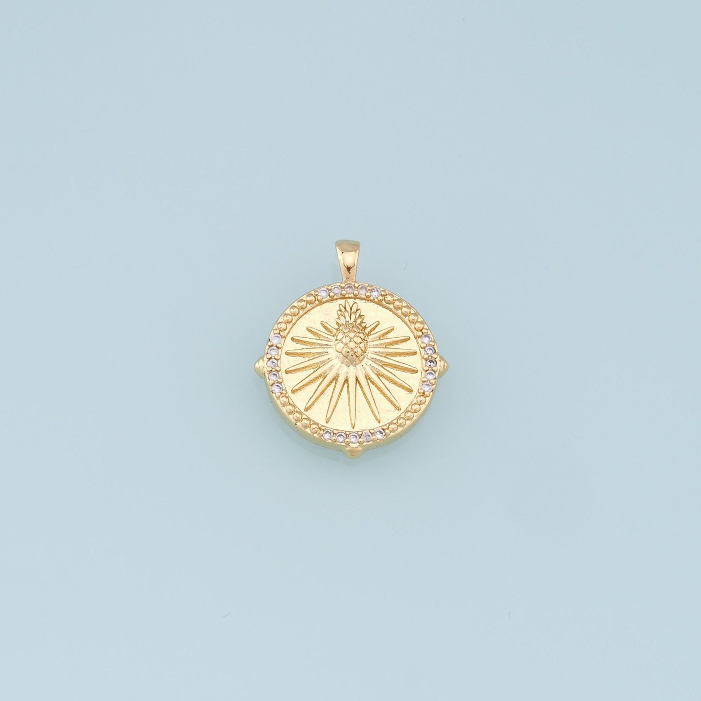 Gold Pineapple Charms,18K Gold Filled Round Pineapple Pendant,Fruit Medallion Charm Bracelet Necklace for DIY Jewelry Making Supply