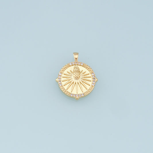 Gold Pineapple Charms,18K Gold Filled Round Pineapple Pendant,Fruit Medallion Charm Bracelet Necklace for DIY Jewelry Making Supply