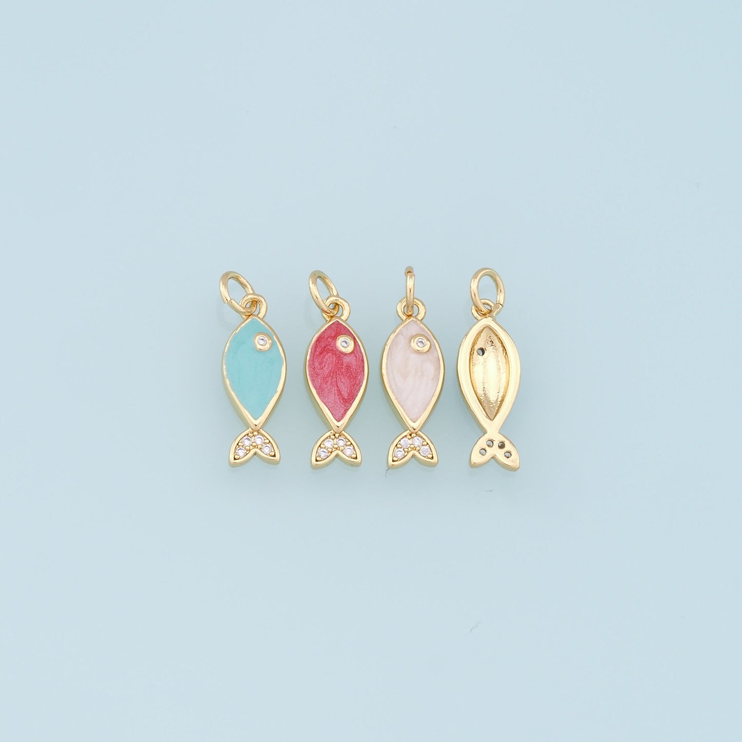 Gold Fish Charms,18K Gold Filled Enamel Fish Pendant,Kawaii Charm Bracelet Necklace for DIY Jewelry Making Supply