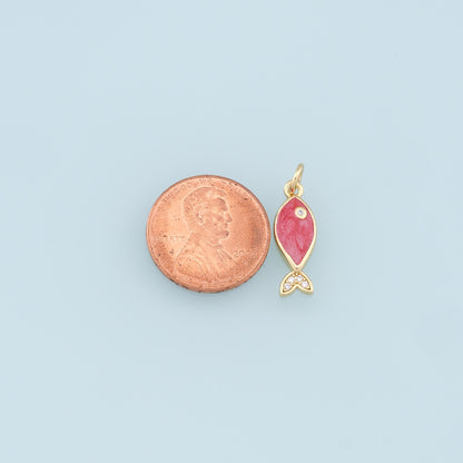 Gold Fish Charms,18K Gold Filled Enamel Fish Pendant,Kawaii Charm Bracelet Necklace for DIY Jewelry Making Supply