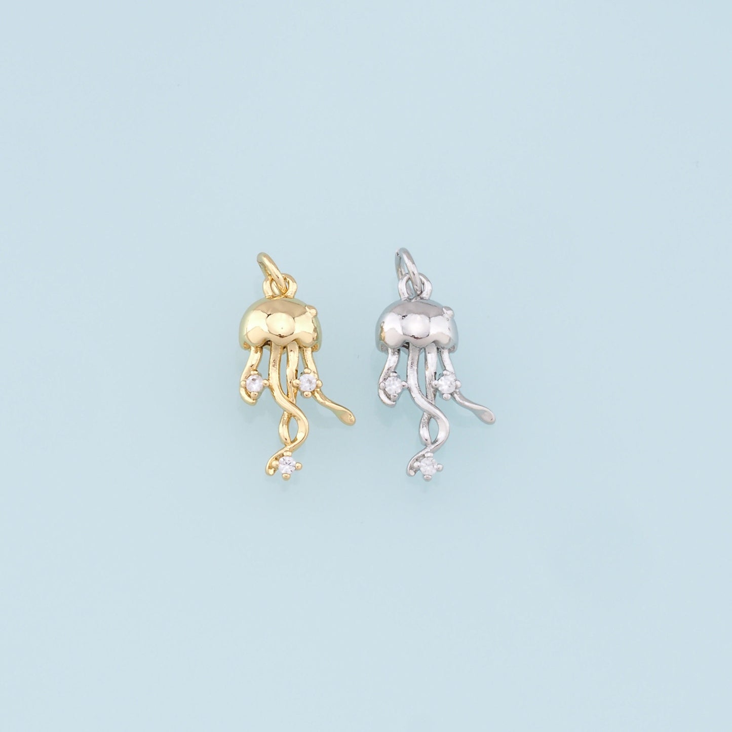 Gold Jellyfish Charms,18K Gold Filled Jellyfish Pendant,CZ Jellyfish Charm Bracelet Necklace for DIY Jewelry Making Supply