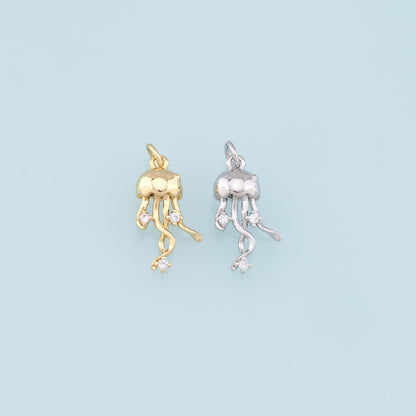 Gold Jellyfish Charms,18K Gold Filled Jellyfish Pendant,CZ Jellyfish Charm Bracelet Necklace for DIY Jewelry Making Supply
