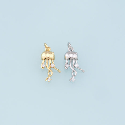 Gold Jellyfish Charms,18K Gold Filled Jellyfish Pendant,CZ Jellyfish Charm Bracelet Necklace for DIY Jewelry Making Supply