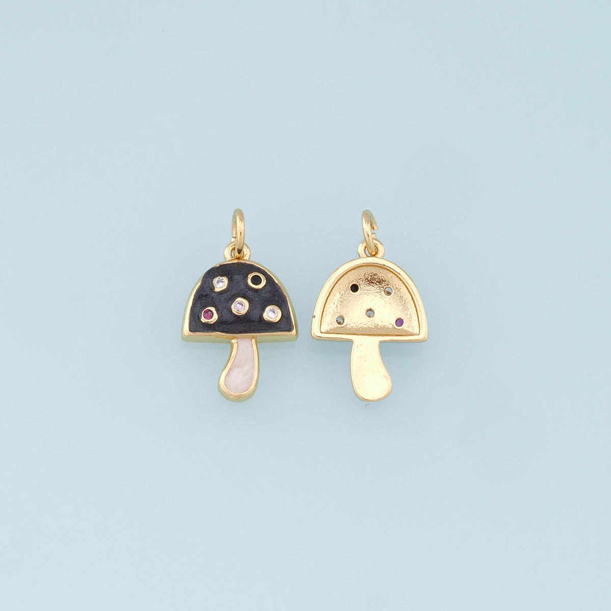 Gold Mushroom Charms,18K Gold Filled Enamel Mushroom Pendant,Kawaii Charm Bracelet Necklace for DIY Jewelry Making Supply