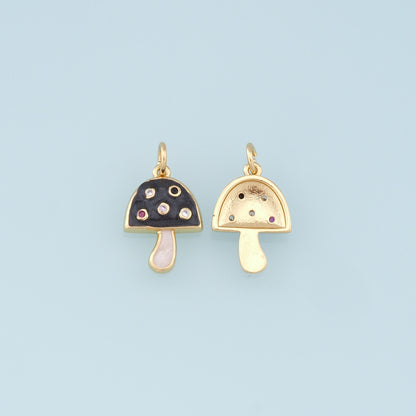 Gold Mushroom Charms,18K Gold Filled Enamel Mushroom Pendant,Kawaii Charm Bracelet Necklace for DIY Jewelry Making Supply