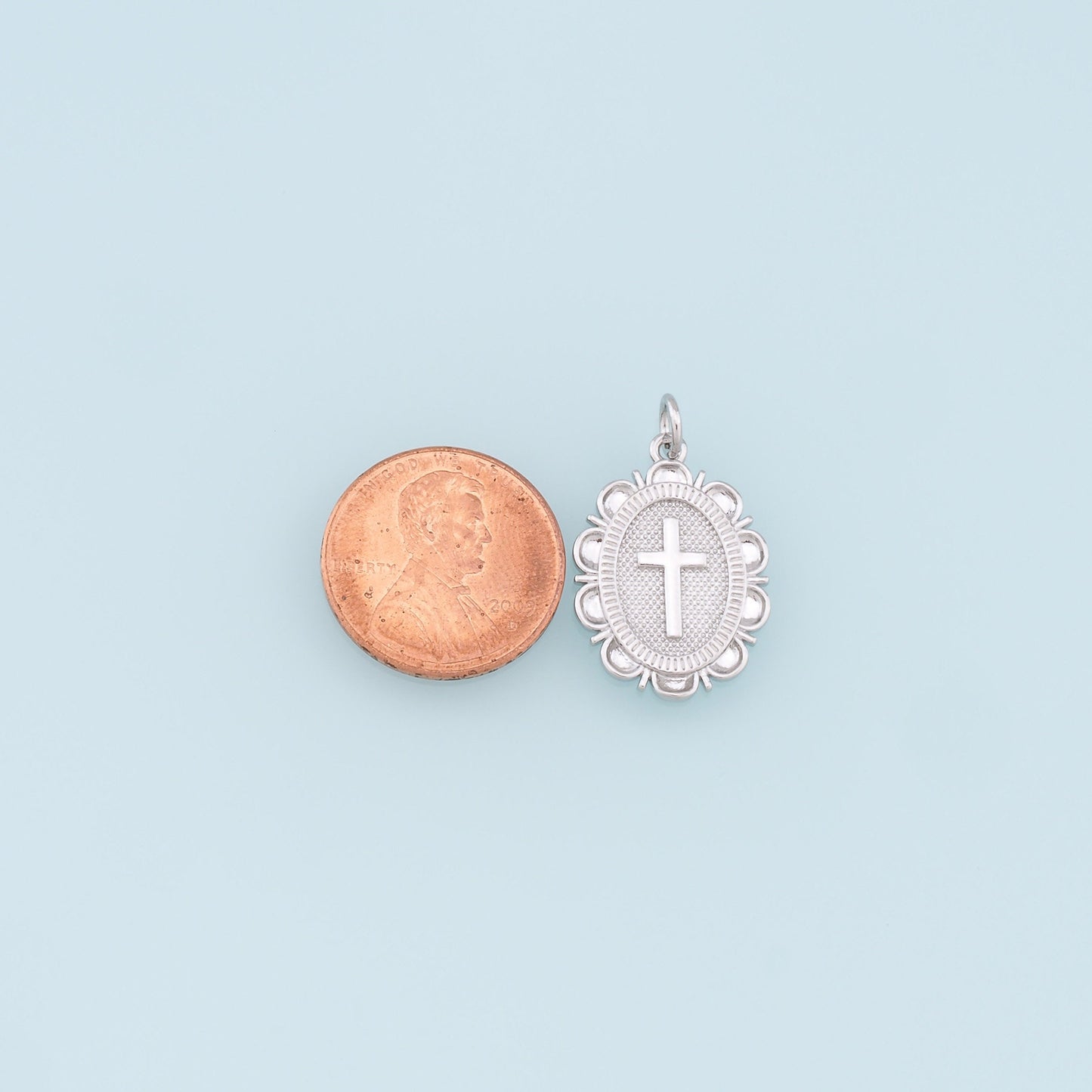 Gold Cross Charms,18K Gold Filled Oval Cross Pendant,Religion Charm Bracelet Necklace for DIY Jewelry Making Supply