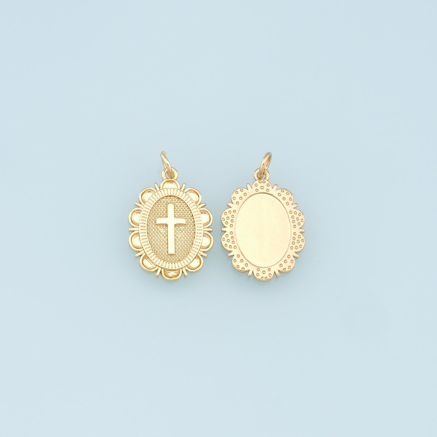 Gold Cross Charms,18K Gold Filled Oval Cross Pendant,Religion Charm Bracelet Necklace for DIY Jewelry Making Supply