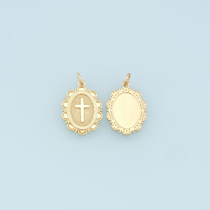 Gold Cross Charms,18K Gold Filled Oval Cross Pendant,Religion Charm Bracelet Necklace for DIY Jewelry Making Supply