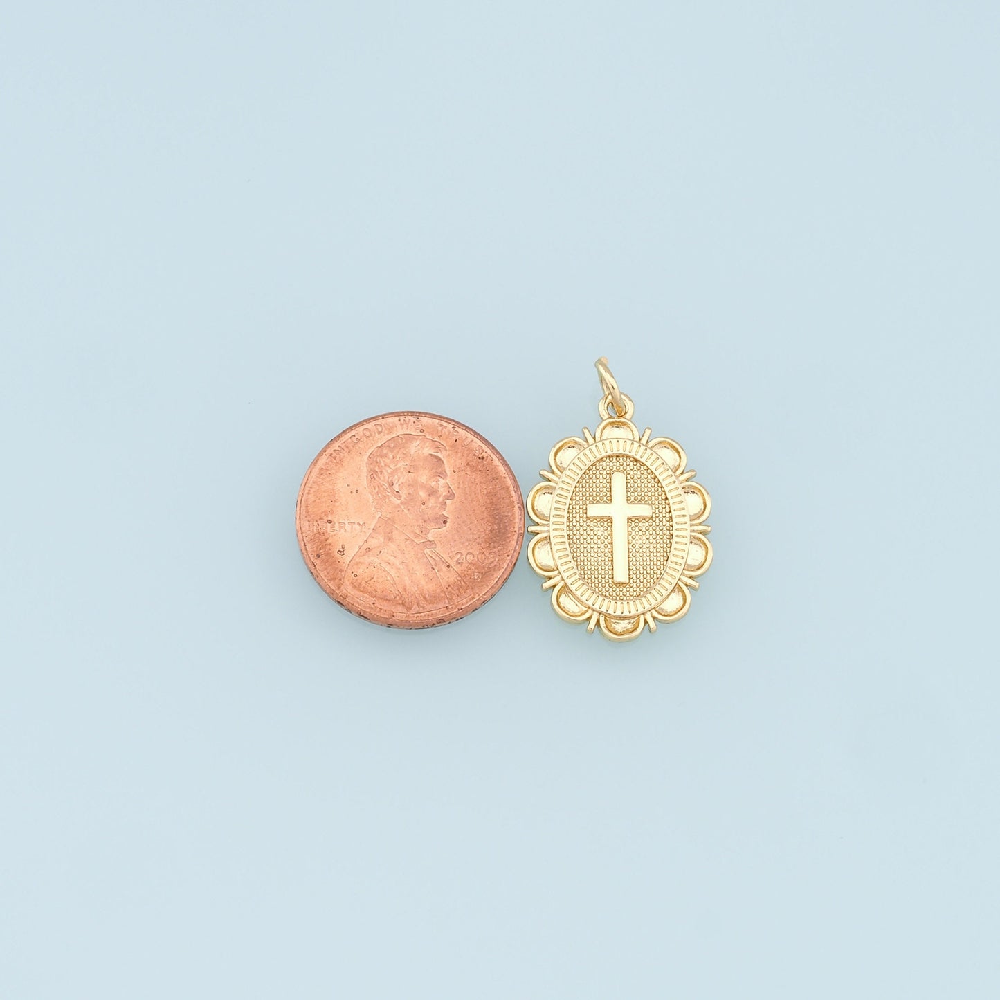 Gold Cross Charms,18K Gold Filled Oval Cross Pendant,Religion Charm Bracelet Necklace for DIY Jewelry Making Supply