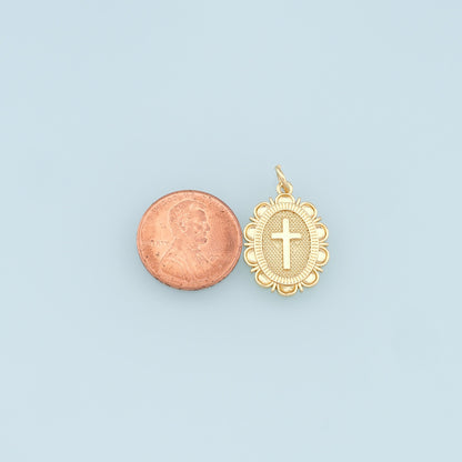 Gold Cross Charms,18K Gold Filled Oval Cross Pendant,Religion Charm Bracelet Necklace for DIY Jewelry Making Supply