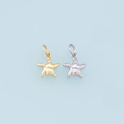 Gold Starfish Charms,18K Gold Filled Sea Star Pendant,CZ Starfish Charm Bracelet Necklace for DIY Jewelry Making Supply