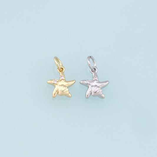 Gold Starfish Charms,18K Gold Filled Sea Star Pendant,CZ Starfish Charm Bracelet Necklace for DIY Jewelry Making Supply