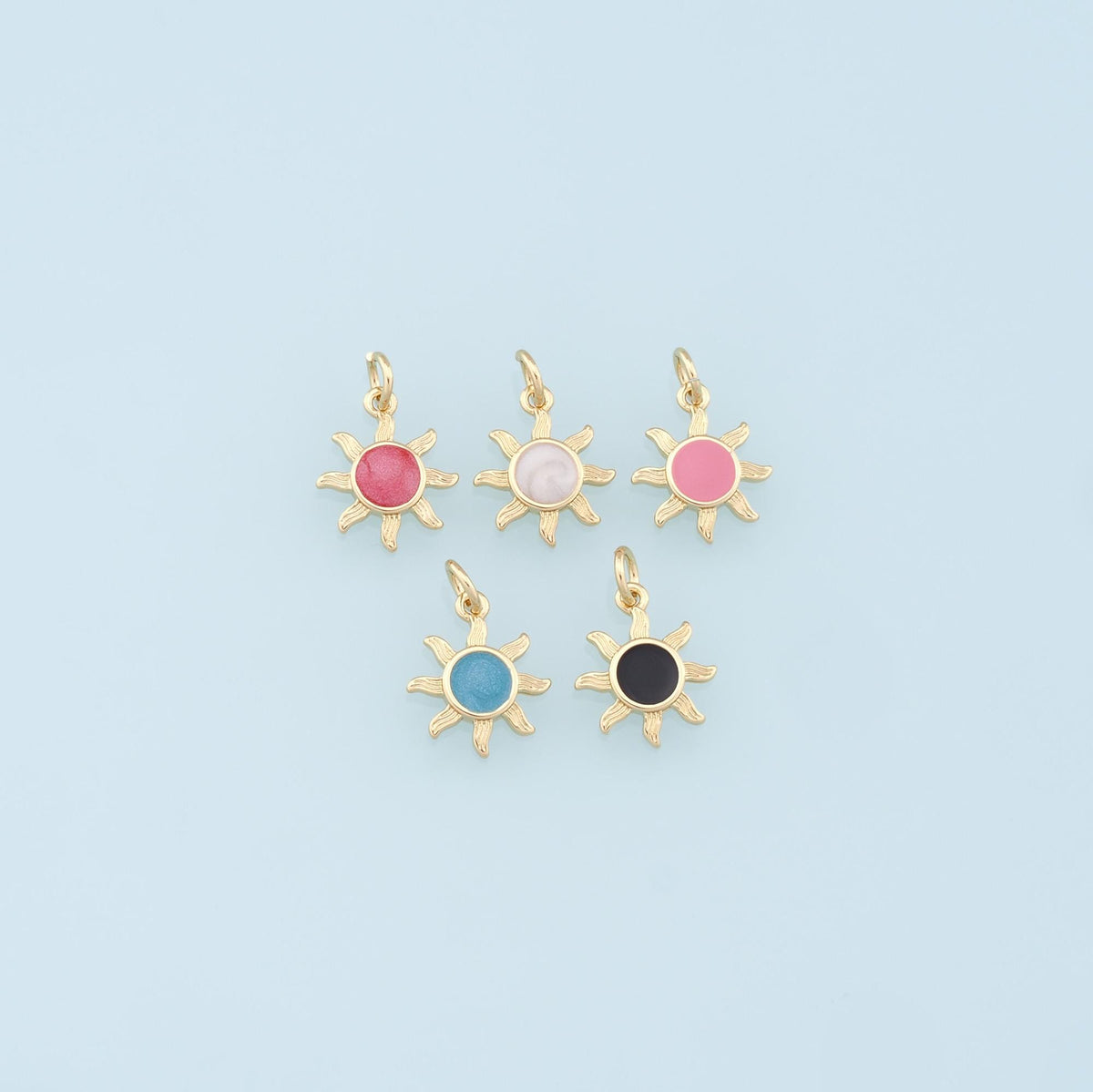 18K Gold Filled Sun Enamel Charm Pendant for Jewelry Making