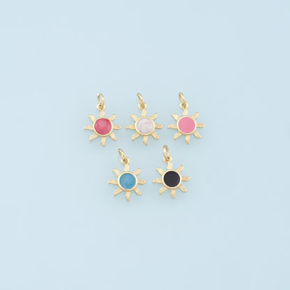 18K Gold Filled Sun Enamel Charm Pendant for Jewelry Making