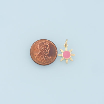 18K Gold Filled Sun Enamel Charm Pendant for Jewelry Making