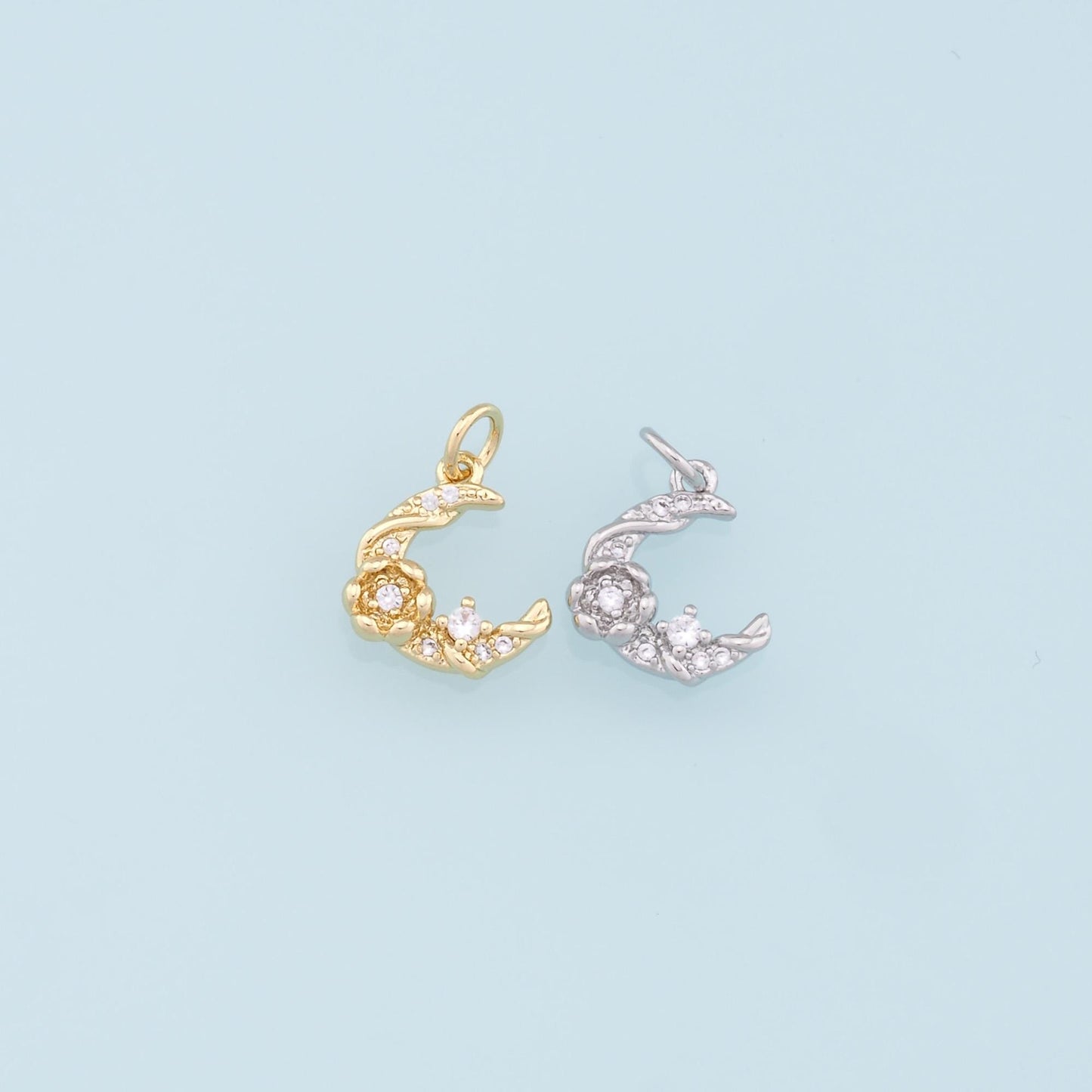 Gold Moon Charms,18K Gold Filled Moon Pendant,CZ Micro Pave Moon Charm Bracelet Necklace for DIY Jewelry Making Supply