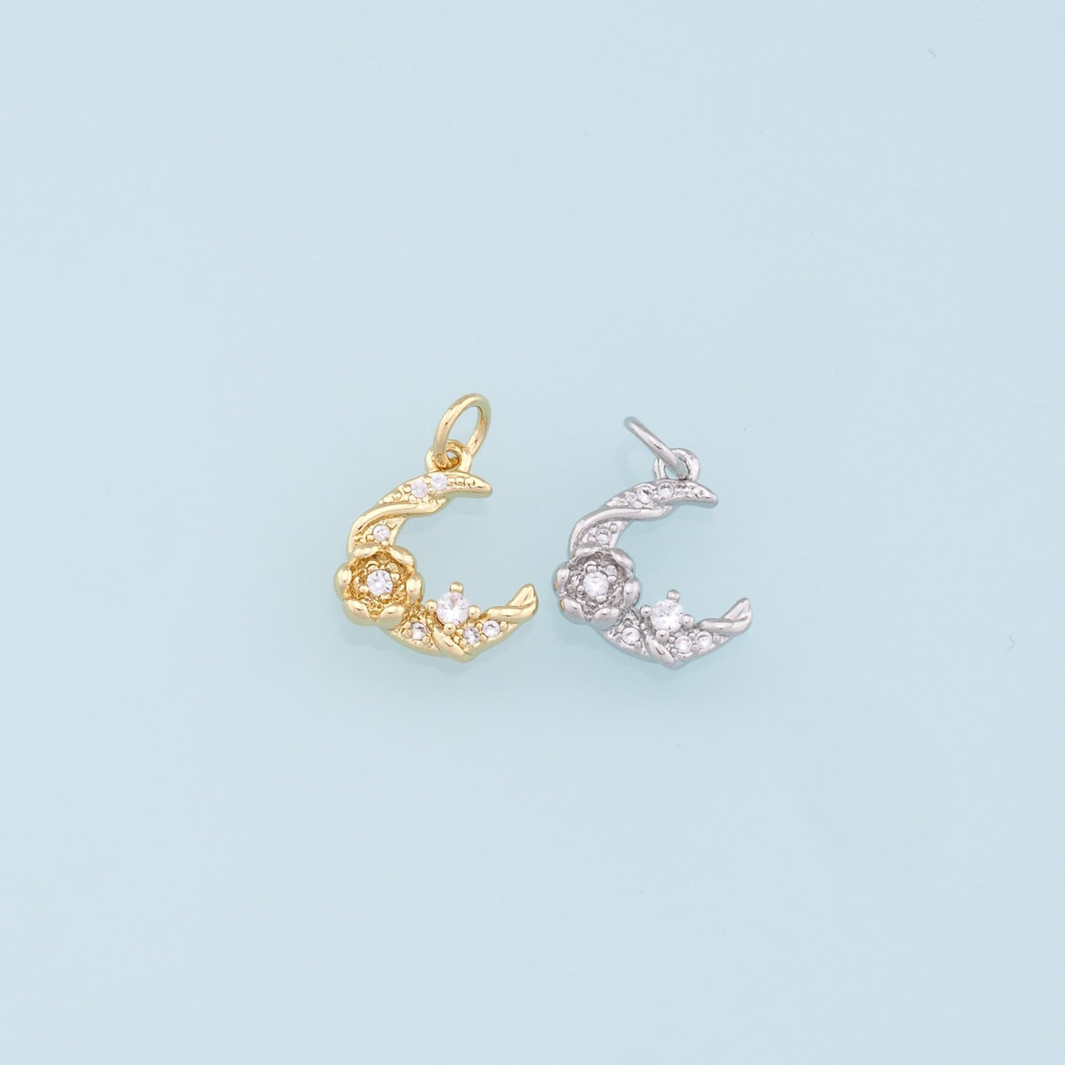 18K Gold Filled Moon CZ Charm Pendant for Jewelry Making