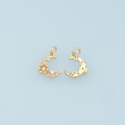 Gold Moon Charms,18K Gold Filled Moon Pendant,CZ Micro Pave Moon Charm Bracelet Necklace for DIY Jewelry Making Supply