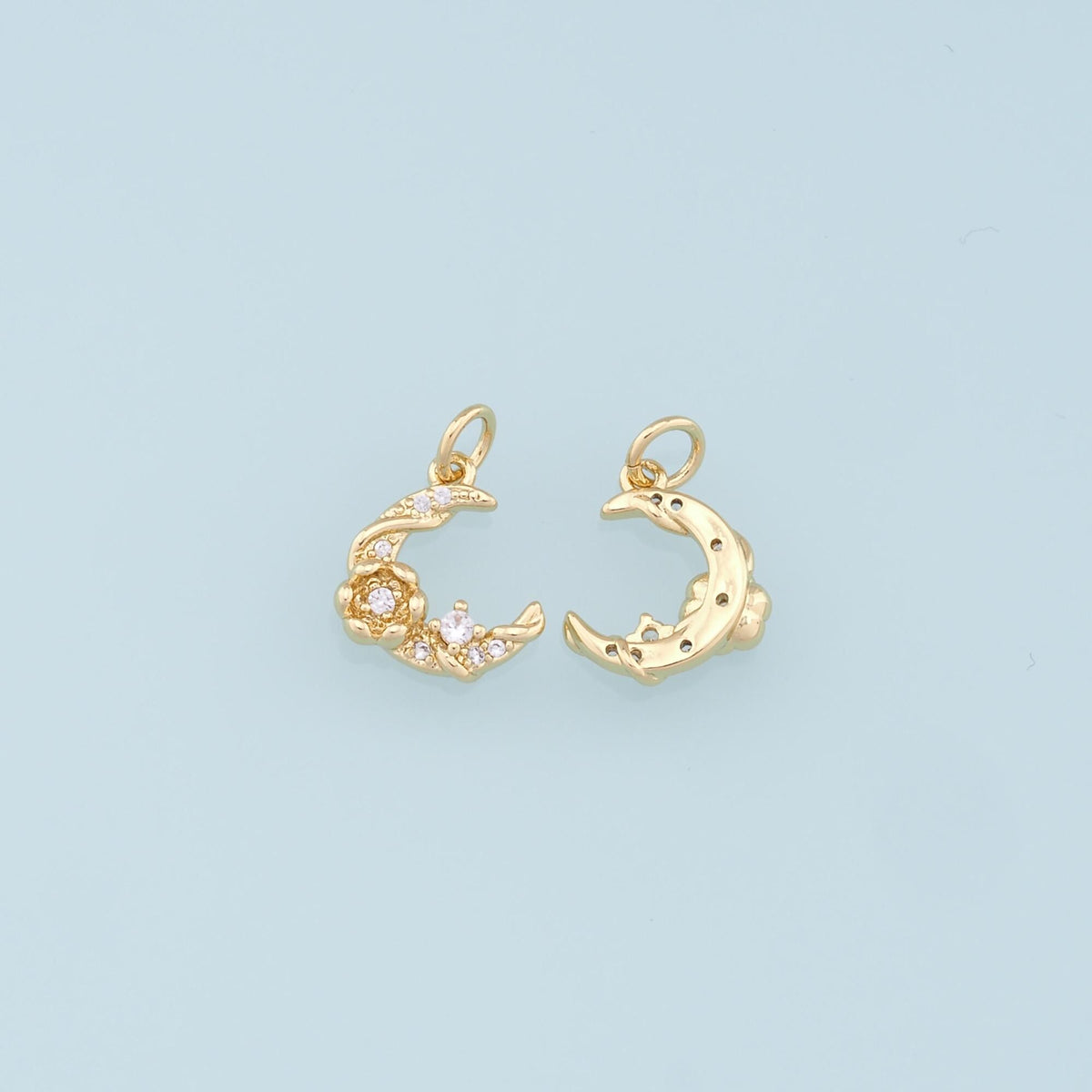 18K Gold Filled Moon CZ Charm Pendant for Jewelry Making