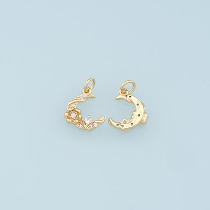 18K Gold Filled Moon CZ Charm Pendant for Jewelry Making