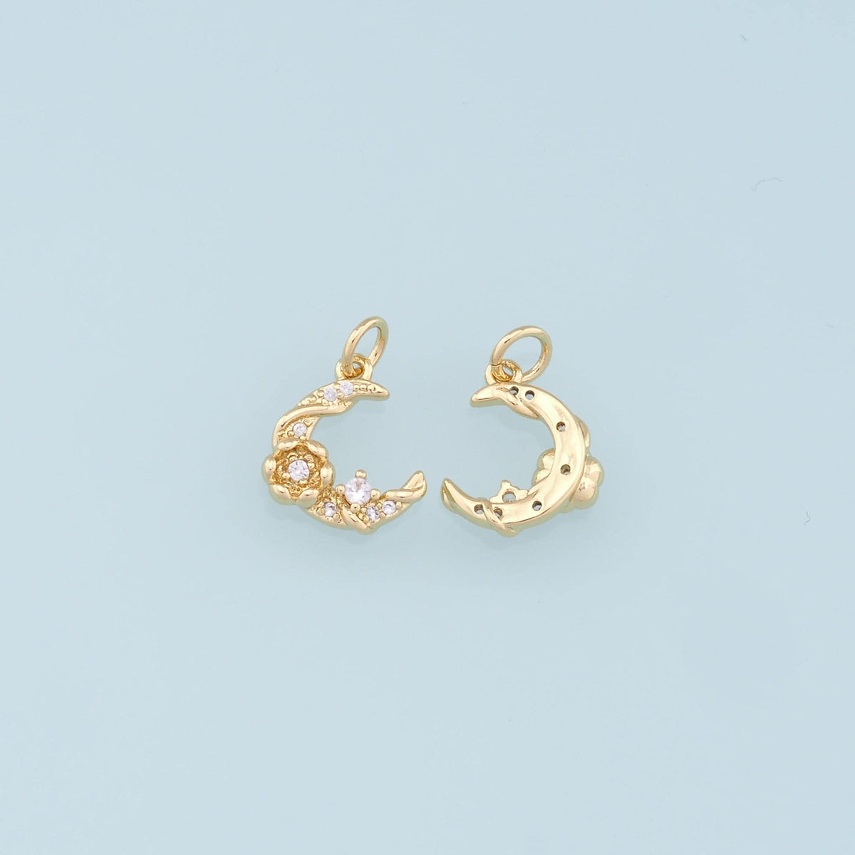 Gold Moon Charms,18K Gold Filled Moon Pendant,CZ Micro Pave Moon Charm Bracelet Necklace for DIY Jewelry Making Supply