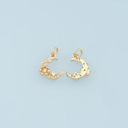 Gold Moon Charms,18K Gold Filled Moon Pendant,CZ Micro Pave Moon Charm Bracelet Necklace for DIY Jewelry Making Supply