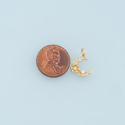 Gold Moon Charms,18K Gold Filled Moon Pendant,CZ Micro Pave Moon Charm Bracelet Necklace for DIY Jewelry Making Supply