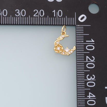 Gold Moon Charms,18K Gold Filled Moon Pendant,CZ Micro Pave Moon Charm Bracelet Necklace for DIY Jewelry Making Supply
