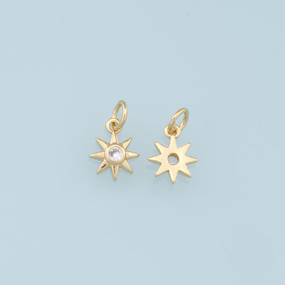 Gold Star Charms,18K Gold Filled Starburst Pendant,North Star Charm Bracelet Necklace for DIY Jewelry Making Supply
