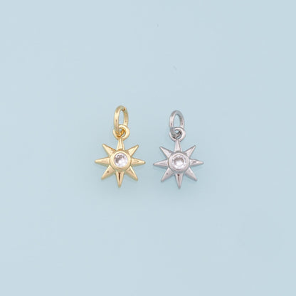 Gold Star Charms,18K Gold Filled Starburst Pendant,North Star Charm Bracelet Necklace for DIY Jewelry Making Supply