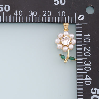 Gold Sunflower Charms,18K Gold Filled Sunflower Pendant,Pearl Sunflower Charm Bracelet Necklace for DIY Jewelry Making Supply