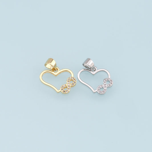 Gold Heart Infinity Charms,18K Gold Filled Heart Pendant,CZ Micro Pave Infinity Charm Bracelet Necklace for DIY Jewelry Making Supply