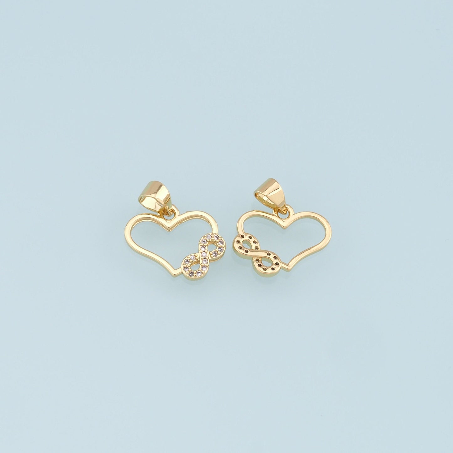 Gold Heart Infinity Charms,18K Gold Filled Heart Pendant,CZ Micro Pave Infinity Charm Bracelet Necklace for DIY Jewelry Making Supply