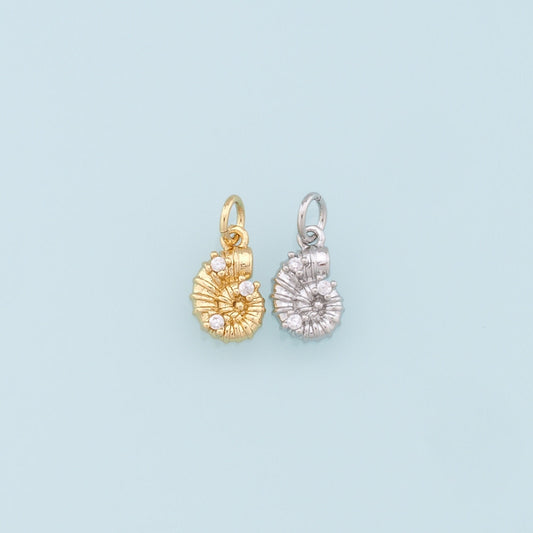 Gold Shell Charms,18K Gold Filled CZ Conch Shell Pendant,Ocean Charm Bracelet Necklace for DIY Jewelry Making Supply