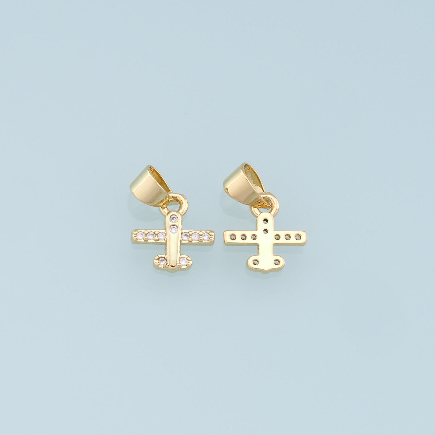 Gold Tiny Airplane Charms,18K Gold Filled Airplane Pendant,CZ Micro Pave Airplane Charm Bracelet Necklace for DIY Jewelry Making Supply