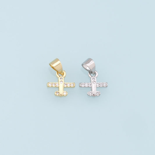Gold Tiny Airplane Charms,18K Gold Filled Airplane Pendant,CZ Micro Pave Airplane Charm Bracelet Necklace for DIY Jewelry Making Supply