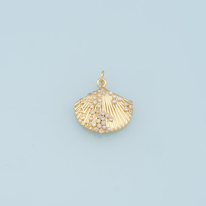 Gold Shell Charms,18K Gold Filled Round Conch Shell Pendant,CZ Micro Pave Conch Shell Charm Bracelet Necklace for DIY Jewelry Making Supply