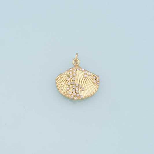 Gold Shell Charms,18K Gold Filled Round Conch Shell Pendant,CZ Micro Pave Conch Shell Charm Bracelet Necklace for DIY Jewelry Making Supply