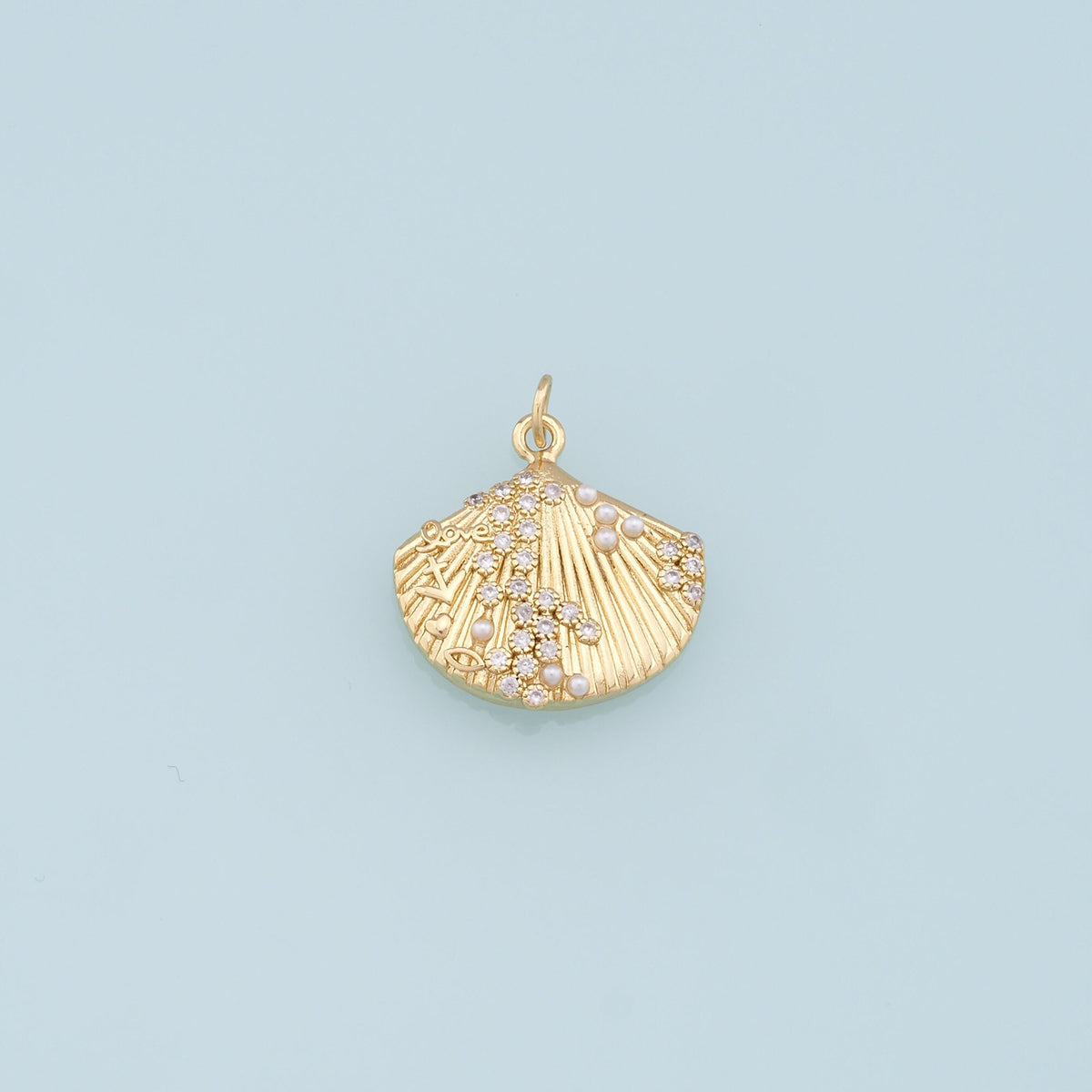 18K Gold Filled Shell CZ Charm Pendant for Jewelry Making