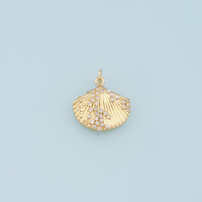 18K Gold Filled Shell CZ Charm Pendant for Jewelry Making