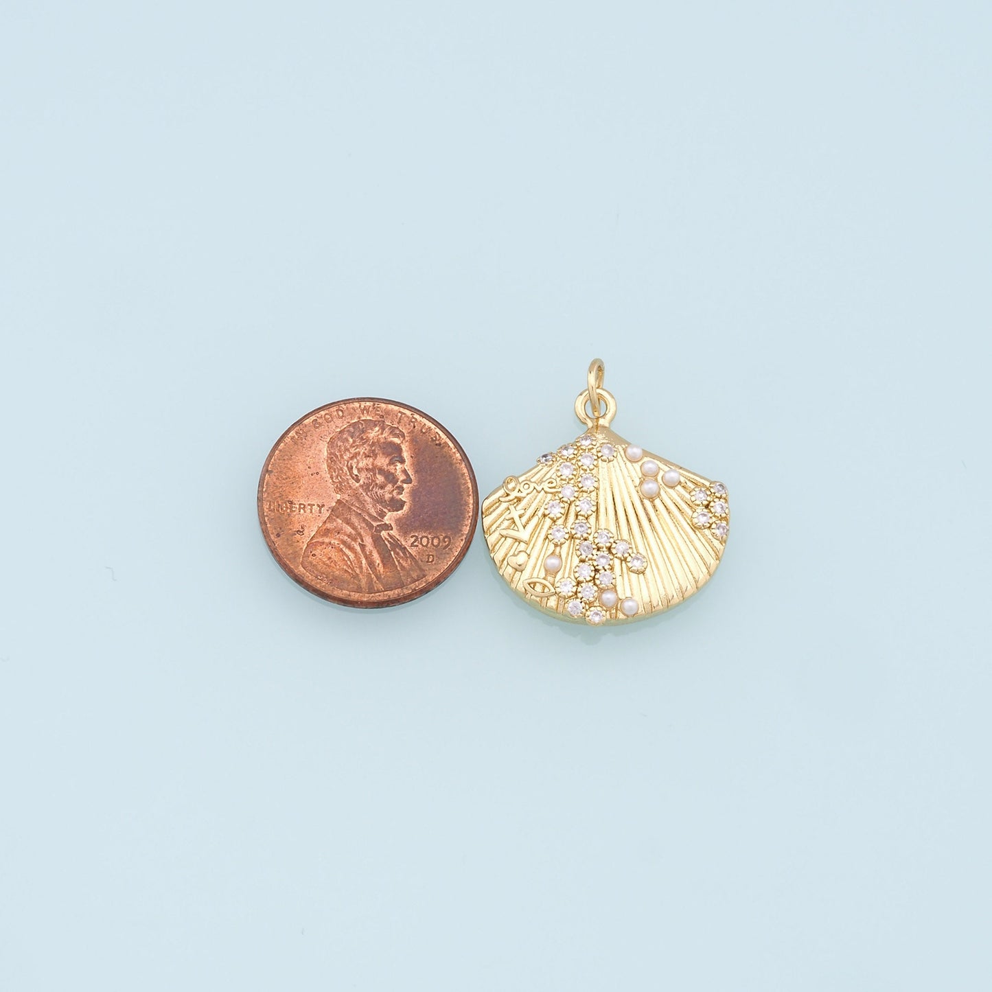 Gold Shell Charms,18K Gold Filled Round Conch Shell Pendant,CZ Micro Pave Conch Shell Charm Bracelet Necklace for DIY Jewelry Making Supply